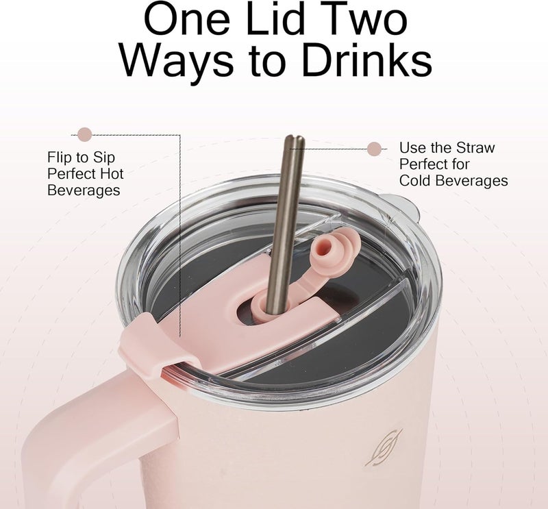 SOLARA Elixir 40oz Tumbler for Hot and Cold, 1200ml Insulated Tumbler with Lid, Stainless Steel Tumbler with Straw, Travel Tumbler, Coffee Mug for Office, Home, 1200ml, 40oz, Dusky Pink - Image 2