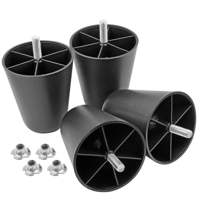 Masendelk 4 Inch Plastic Furniture Legs, Round Tapered Table Legs Black Sofa Legs Replacement Legs With M10 Hanger Bolts For Couch Table Sofa, Pack Of 4 - Image 4