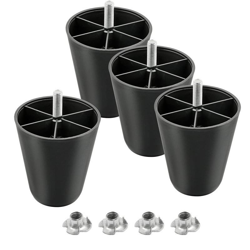 Masendelk 4 Inch Plastic Furniture Legs, Round Tapered Table Legs Black Sofa Legs Replacement Legs With M10 Hanger Bolts For Couch Table Sofa, Pack Of 4 - Image 1