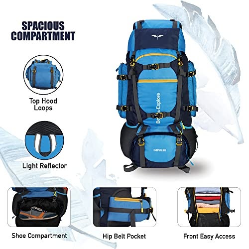 Impulse Sky Rucksack - 80 Litre Travel & Hiking Blue Backpack, Men's Bag with 1 Year Warranty, One Size - Image 2