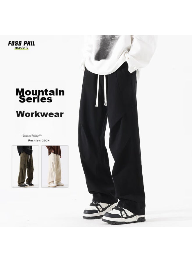 Foss Phil Spring And Summer Pure Cotton Cargo Casual Pants For Men, Loose Wide-leg Breathable Paratrooper Tactical Pants Fpk27 Black XL - Image 1