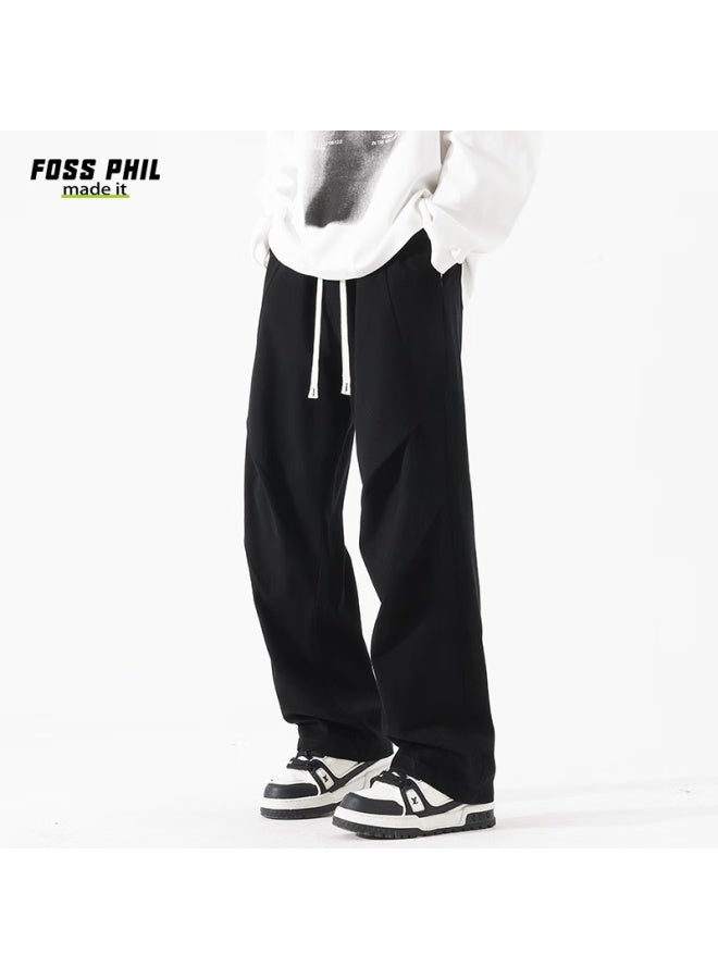 Foss Phil Spring And Summer Pure Cotton Cargo Casual Pants For Men, Loose Wide-leg Breathable Paratrooper Tactical Pants Fpk27 Black XL - Image 4