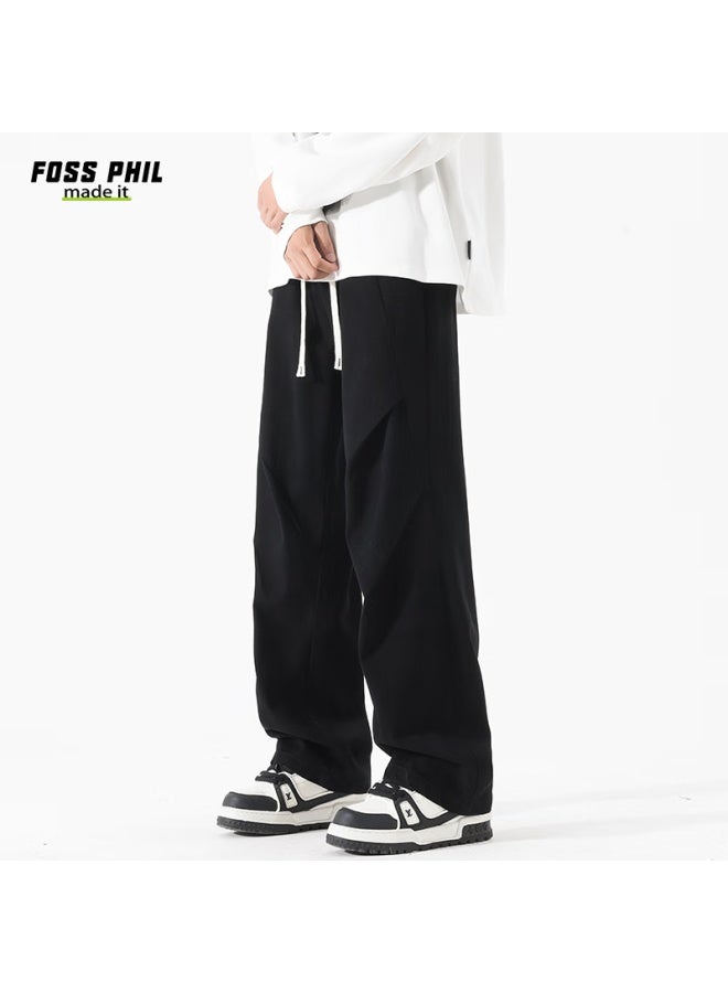 Foss Phil Spring And Summer Pure Cotton Cargo Casual Pants For Men, Loose Wide-leg Breathable Paratrooper Tactical Pants Fpk27 Black XL - Image 5