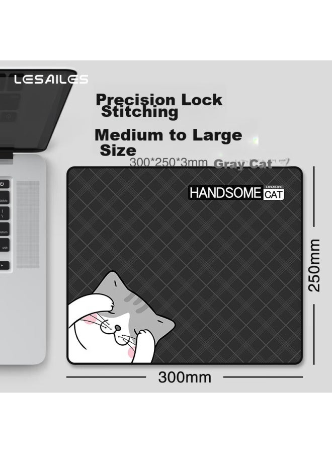 Lesailes Feidun Lesailes Gray Cat, E-sports Gaming Mouse Pad Small And Medium Size, Office Computer Keyboard Desk Pad, Dark Gray 300*250*3mm - Image 1
