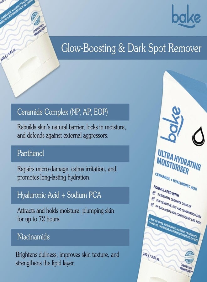 BAKE Ultra Hydrating Face Moisturizer (100g) With 3 Essential Ceramides & Hyaluronic Acid | For 72 Hour Moisturization | For Oily, Sensitive, Acne Prone Skin | For Barrier Repair, Hydration, Brightening | For Men & Women - Image 2