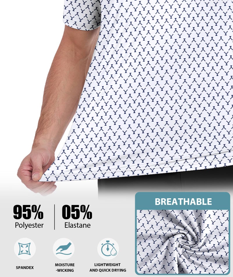 ZITY Mens Golf Shirts Short Sleeve Print Patterns Performance Moisture Wicking Polo Shirt - Image 4