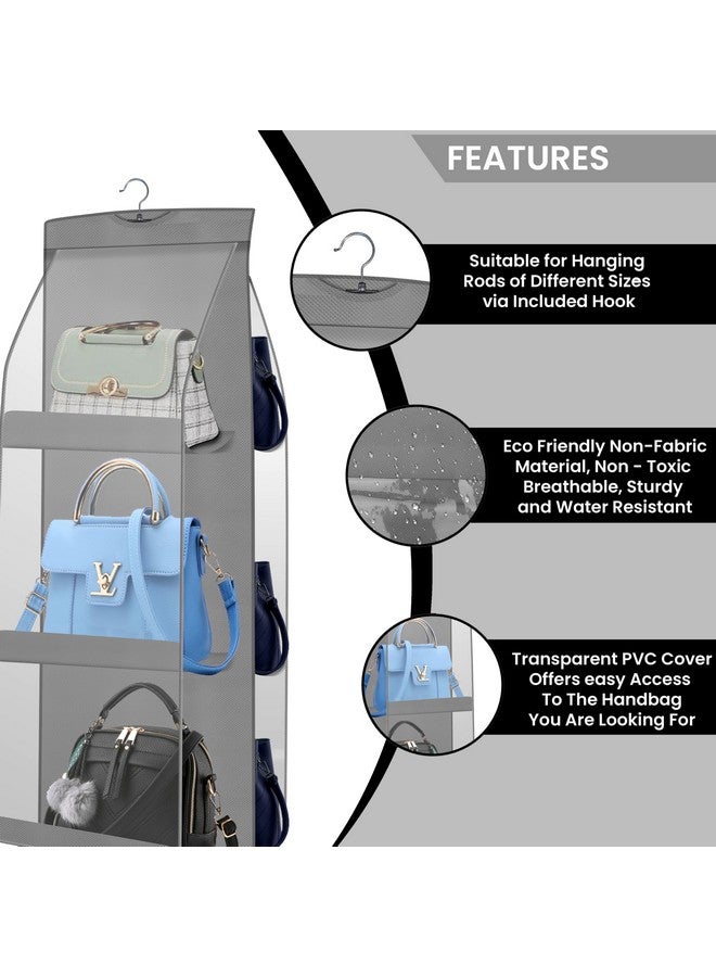 Oxbow منظم حقيبة يد OxbOw 6 جيوب، منظم حقائب للسيدات، منظم محفظة لحقيبة اليد، منظم خزانة للدواليب، منظم حقيبة توت، شماعة حقيبة، 90 × 35 × 35 سم (عبوة من 1 - رمادي) - Image 3