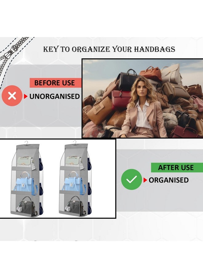 Oxbow منظم حقيبة يد OxbOw 6 جيوب، منظم حقائب للسيدات، منظم محفظة لحقيبة اليد، منظم خزانة للدواليب، منظم حقيبة توت، شماعة حقيبة، 90 × 35 × 35 سم (عبوة من 1 - رمادي) - Image 4