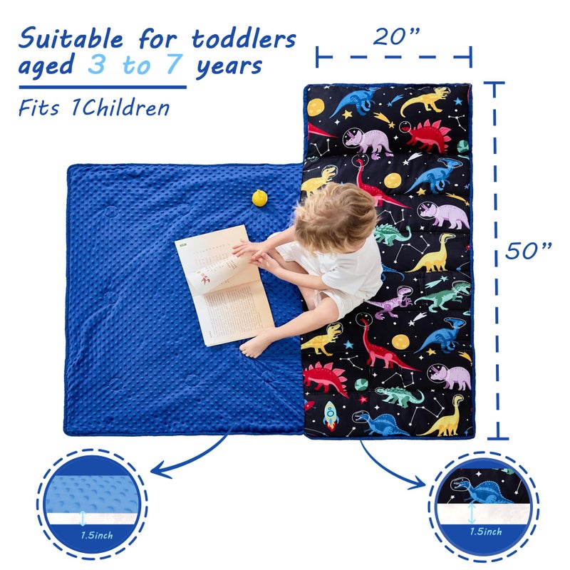 Lasoftan Toddler Nap Mat With Pillow And Blanket, Extra Large Rolled Napping Mats,Slumber Bags For Boys Girls,Kids Sleeping Bag For Daycare, 21"" X 50"" Preschool Travel Camping - Space Dinosaur - Image 4