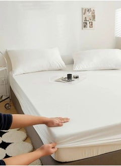 LUNA Home Fitted bed sheet 90*200+30 cm with 2 pillow covers, set of 3 pieces, plain white color.  - Image 1