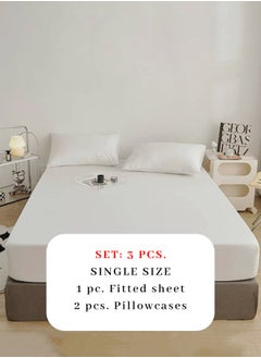 LUNA Home Fitted bed sheet 90*200+30 cm with 2 pillow covers, set of 3 pieces, plain white color.  - Image 2