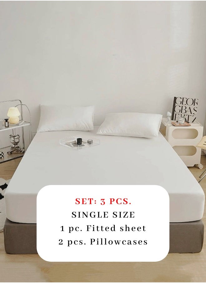 LUNA Home Fitted bed sheet 90*200+30 cm with 2 pillow covers, set of 3 pieces, plain white color.  - Image 2