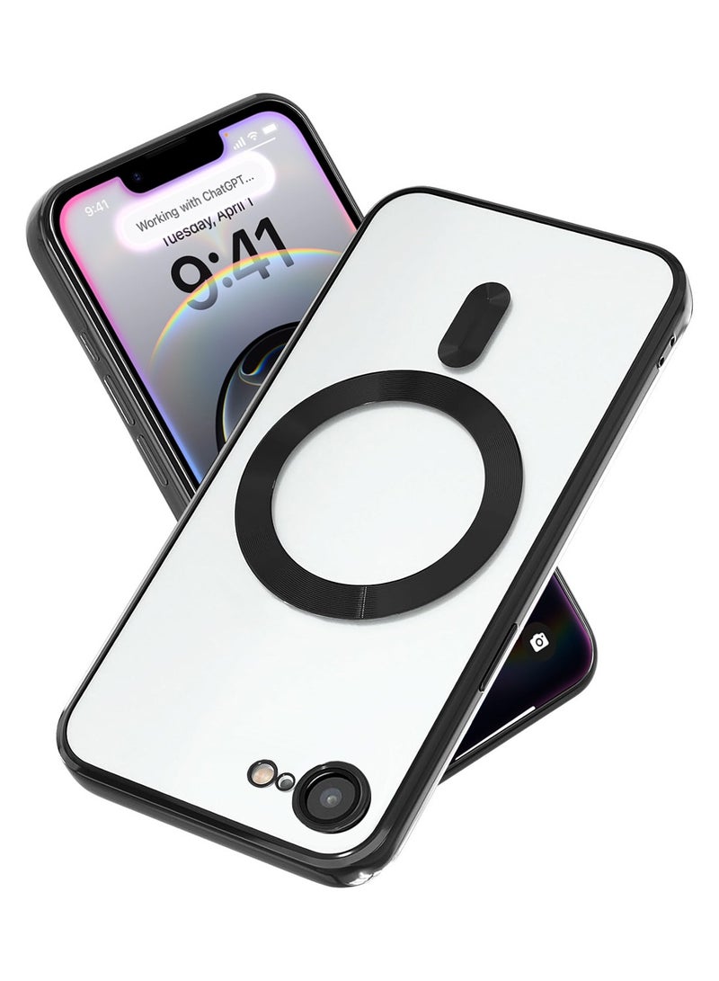 دبليو تيك أبل ايفون 16e 5G 2025 Magsafe PU غطاء جراب ثقب الشفاه الفاخرة - شفاف / أسود - Image 1