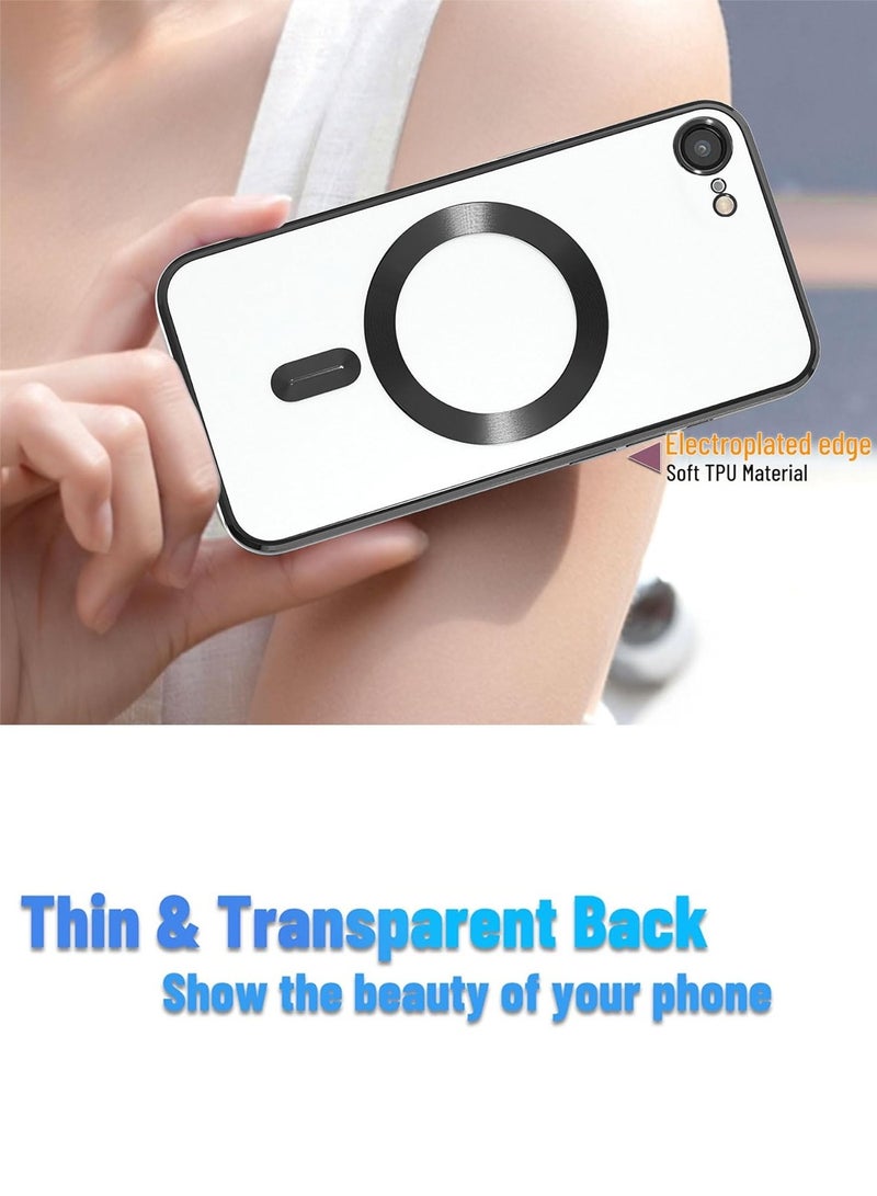 دبليو تيك أبل ايفون 16e 5G 2025 Magsafe PU غطاء جراب ثقب الشفاه الفاخرة - شفاف / أسود - Image 2