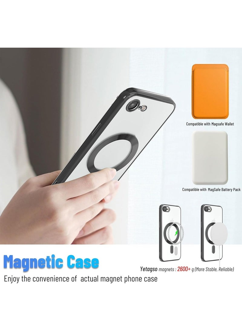 دبليو تيك أبل ايفون 16e 5G 2025 Magsafe PU غطاء جراب ثقب الشفاه الفاخرة - شفاف / أسود - Image 4