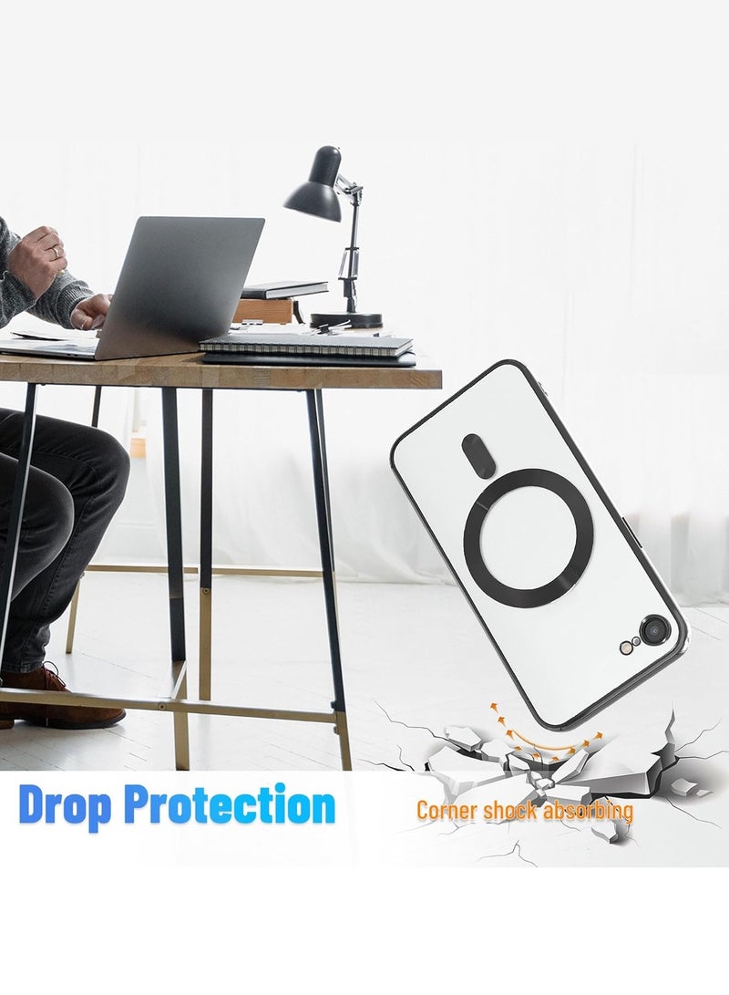 دبليو تيك أبل ايفون 16e 5G 2025 Magsafe PU غطاء جراب ثقب الشفاه الفاخرة - شفاف / أسود - Image 5