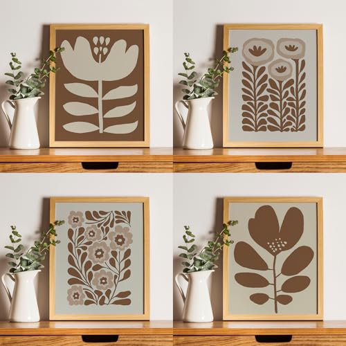 JXREQ Brown Boho Abstract Neutral Floral Posters Wall Art Prints Set of 4, Mid Century Modern Abstract Black and Beige Matisse Floral Wall Decor for Home Bedroom Living Room, 8x10 Inch Unframed - Image 4