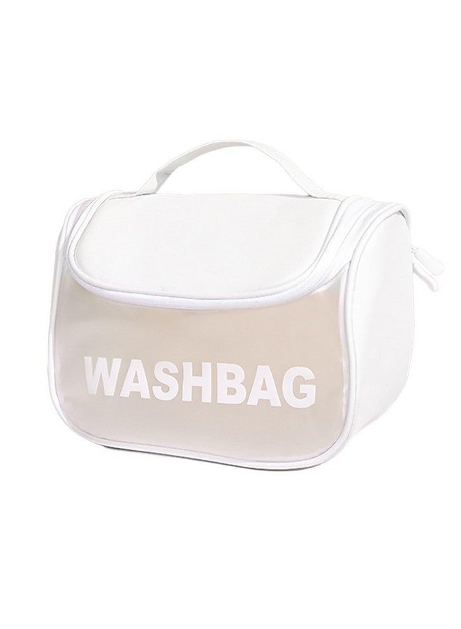 Ballotte White Makeup Pouch Pu Toiletry Bag for Women Large Cosmetic Kit Storage Organizer Travel Vanity Grooming Make Up Washbag, 13 cm - Image 1