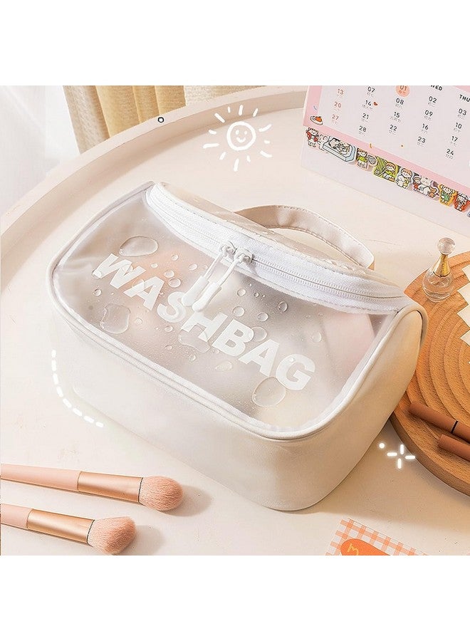 Ballotte White Makeup Pouch Pu Toiletry Bag for Women Large Cosmetic Kit Storage Organizer Travel Vanity Grooming Make Up Washbag, 13 cm - Image 3