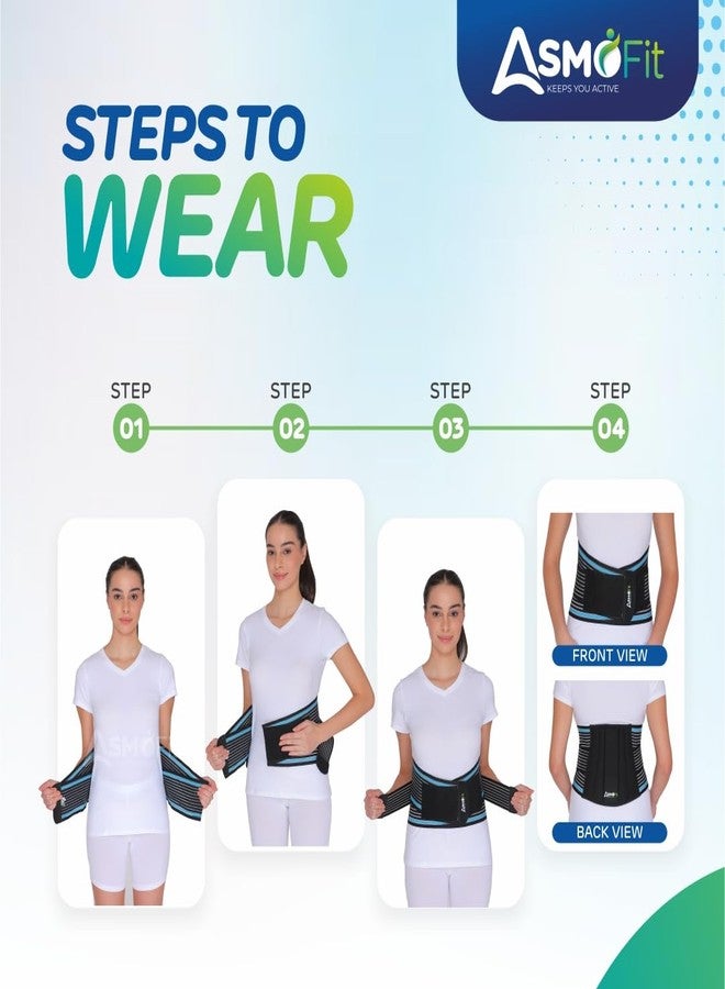 Asmofit حزام أسموفيت القطني العجزي لتخفيف آلام أسفل الظهر | حزام دعم ظهر قابل للتعديل لدعم الخصر والتعافي من الإصابات | حزام قطني عجزي للرجال والنساء - أسود وأزرق (28-44 بوصة، مقاس عالمي) - Image 5