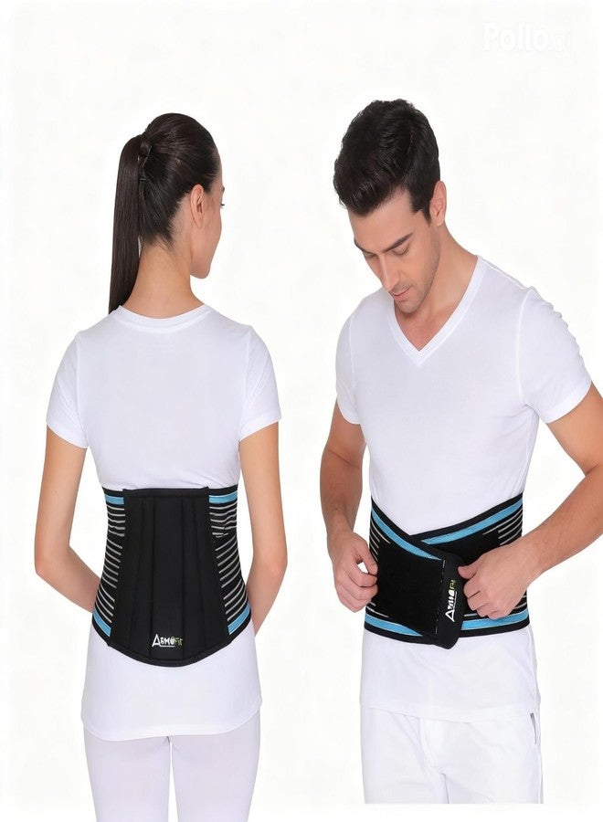 Asmofit حزام أسموفيت القطني العجزي لتخفيف آلام أسفل الظهر | حزام دعم ظهر قابل للتعديل لدعم الخصر والتعافي من الإصابات | حزام قطني عجزي للرجال والنساء - أسود وأزرق (28-44 بوصة، مقاس عالمي) - Image 1