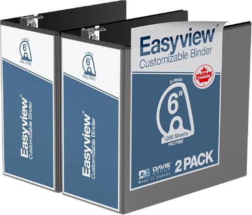 Davis Group Easyview Premium 3-Ring Binders with Clear-View Covers and D Rings, Binders for School or Office, 6 Inch, Pack of 2, Black - Image 1