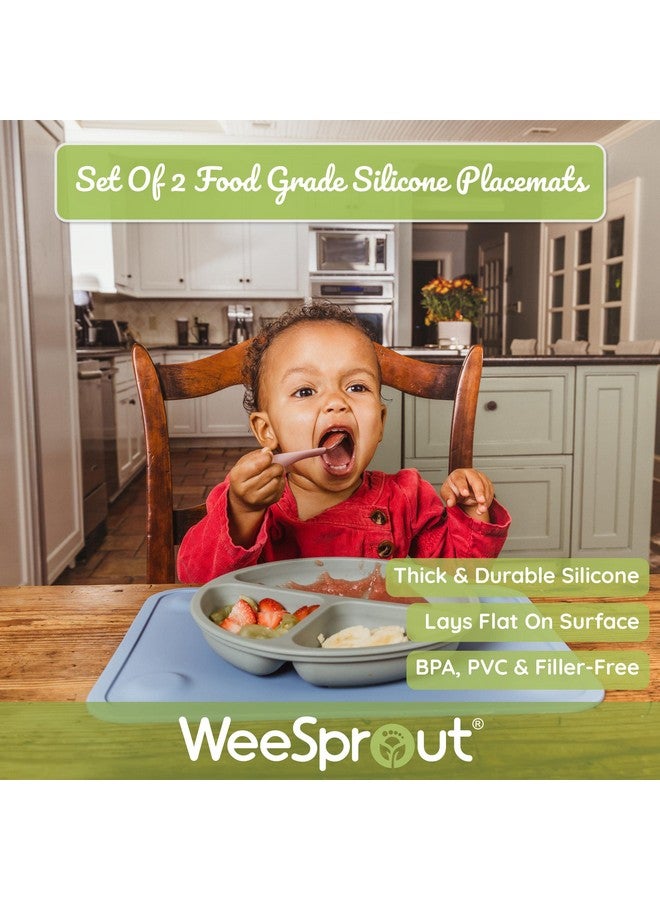 WeeSprout وسادات سيلكون لاصقة من وي سبراوت للأطفال والرضع، سيلكون غذائي متين مع لاصق غير قابل للانزلاق، آمنة في غسالة الصحون، لطاولة الطعام والمطاعم + حقيبة سفر، عبوة من 2 - Image 4