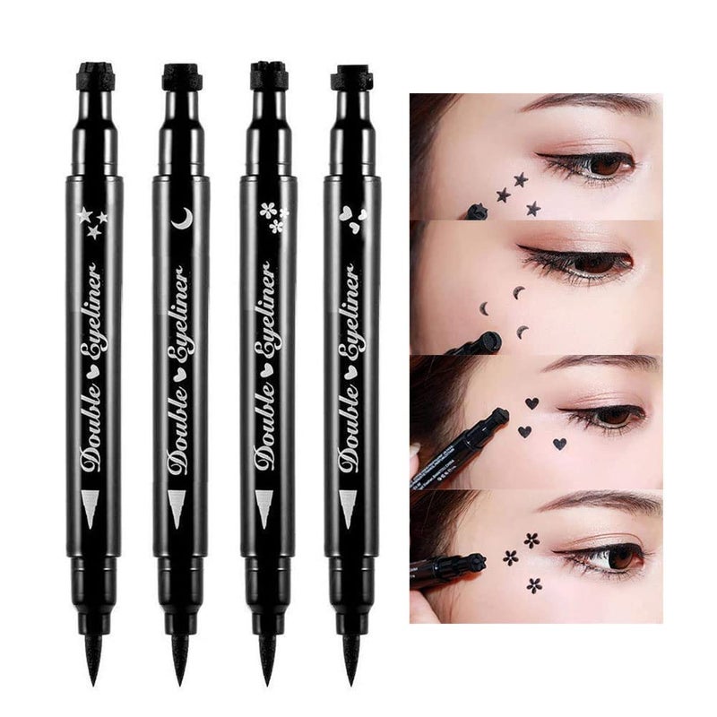BINGBRUSH Double-sided Liquid Stamp Eyeliner Pen, Face Stamps Makeup Extremely Black Waterproof Slim Gel Felt Tip High Black Pigment Liquid Eyeliner & Seal (black) - Image 1