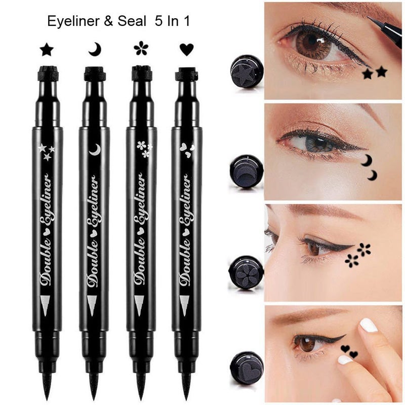 BINGBRUSH Double-sided Liquid Stamp Eyeliner Pen, Face Stamps Makeup Extremely Black Waterproof Slim Gel Felt Tip High Black Pigment Liquid Eyeliner & Seal (black) - Image 2