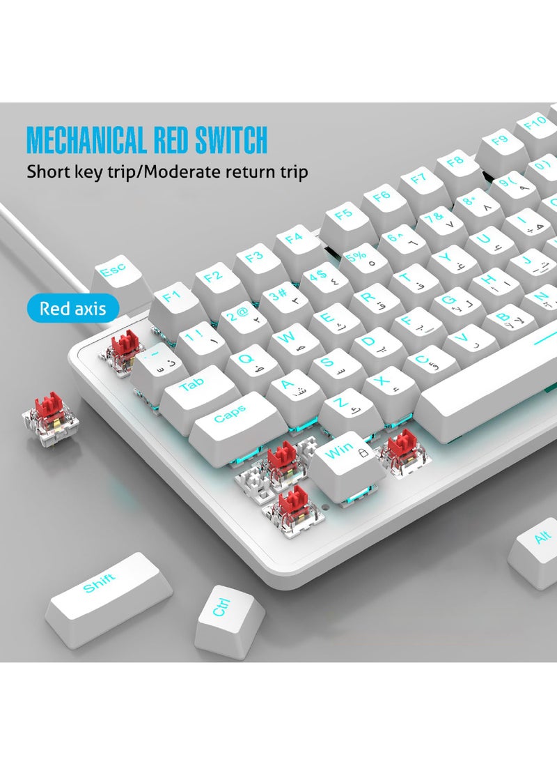 Rock Pow - 70% Gaming Keyboard Arabic English 82 Keys Mechanical Keyboard with Ice Blue Backlit 19 Modes Hot Swap Wired Mini Keyboard PBT Keycaps for PC Gaming and Working (Red Switch) - Image 1