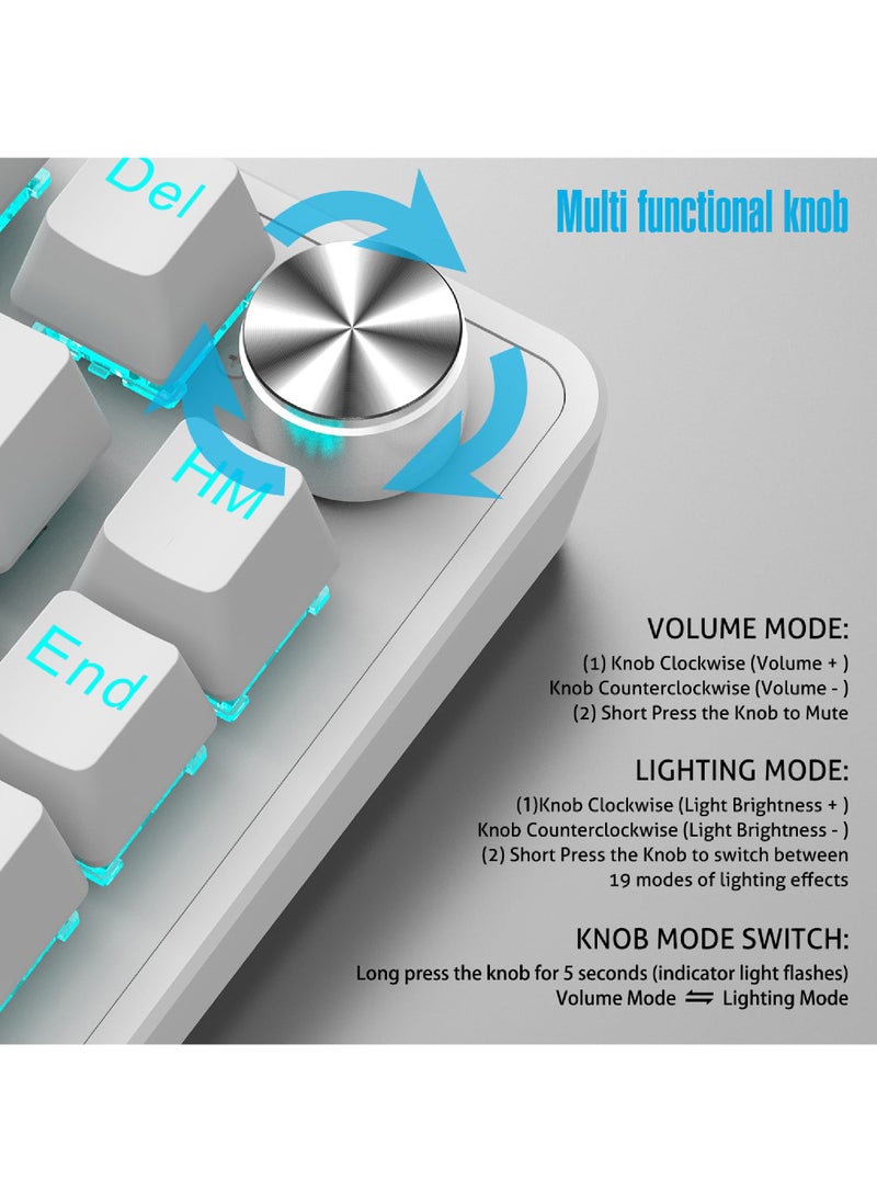 Rock Pow - ROCK POW 70% Gaming Keyboard,Arabic English 82 Keys Mechanical Keyboard with Ice Blue Backlit 19 Modes, Volume Lighting Knob Wired Mini PBT Keycaps for PC Gaming and Working (Red Switch)White - Image 1