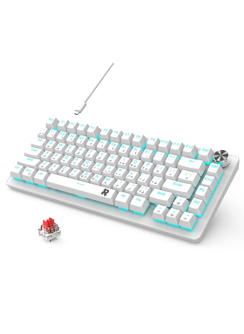 Rock Pow - 70% Gaming Keyboard Arabic English 82 Keys Mechanical Keyboard with Ice Blue Backlit 19 Modes Hot Swap Wired Mini Keyboard PBT Keycaps for PC Gaming and Working (Red Switch) - Image 1