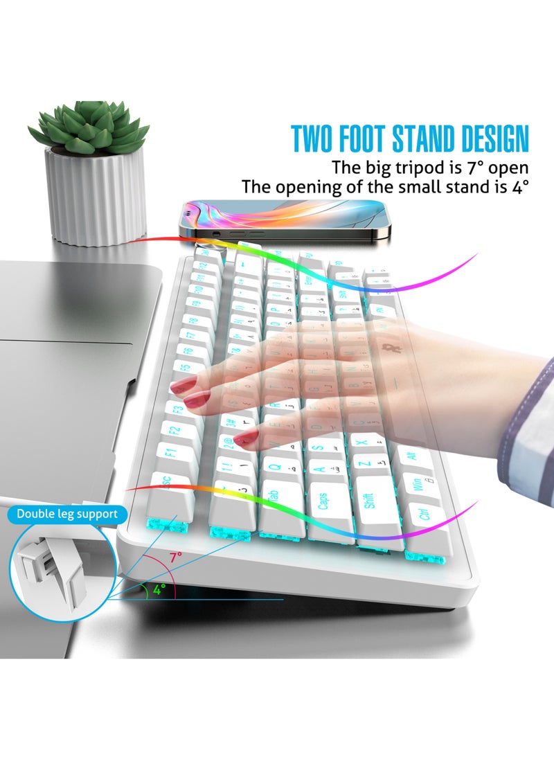 Rock Pow - 70% Gaming Keyboard Arabic English 82 Keys Mechanical Keyboard with Ice Blue Backlit 19 Modes Hot Swap Wired Mini Keyboard PBT Keycaps for PC Gaming and Working (Red Switch) - Image 1