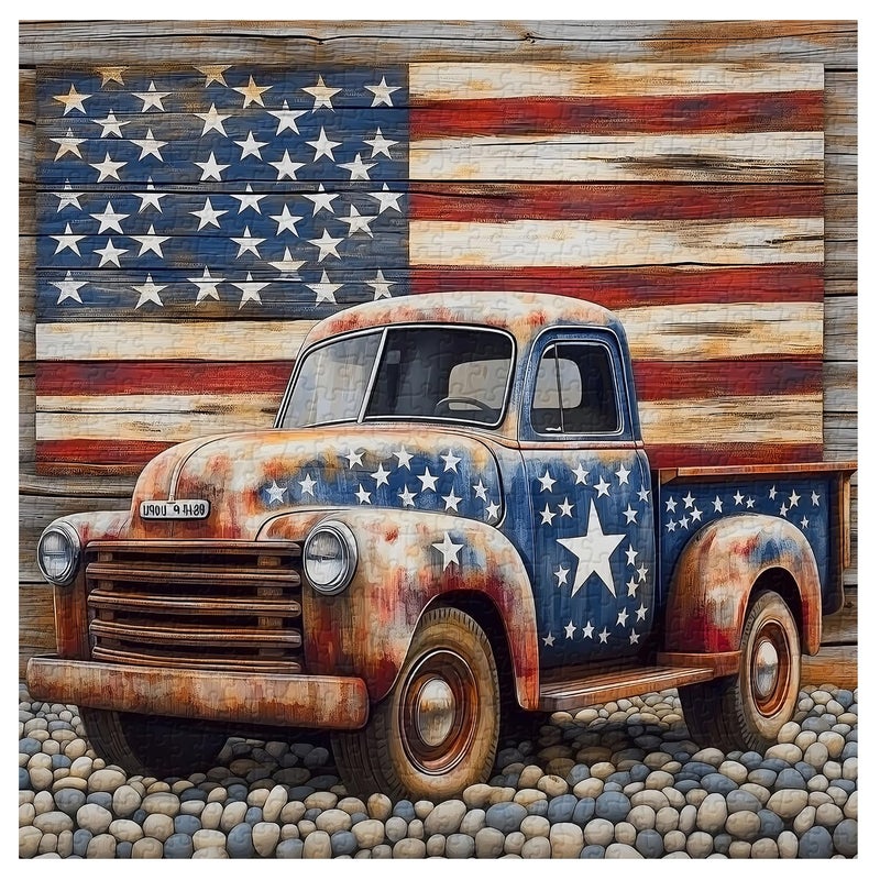 PPuzzling American Truck Puzzles for Adults 1000 Pieces Vintage USA Flag Jigsaw Puzzles Retro Patriotic Challenging Puzzle - Image 3