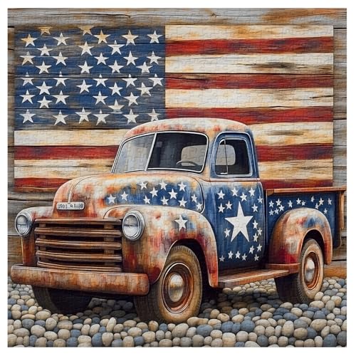 PPuzzling American Truck Puzzles for Adults 1000 Pieces Vintage USA Flag Jigsaw Puzzles Retro Patriotic Challenging Puzzle - Image 1