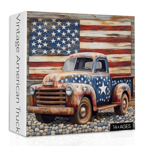 PPuzzling American Truck Puzzles for Adults 1000 Pieces Vintage USA Flag Jigsaw Puzzles Retro Patriotic Challenging Puzzle - Image 5