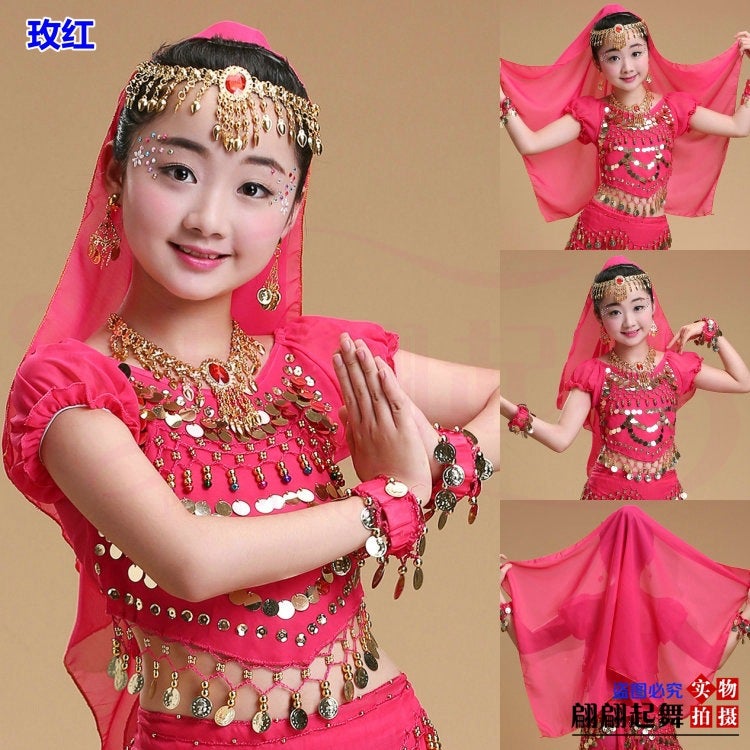 New Children'S Indian Dance Performance Clothing Accessories Children'S Belly Dance Head Scarf Headwear Earrings Bracelet Necklace - Image 3