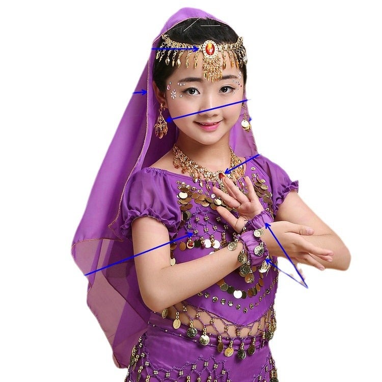 New Children'S Indian Dance Performance Clothing Accessories Children'S Belly Dance Head Scarf Headwear Earrings Bracelet Necklace - Image 5