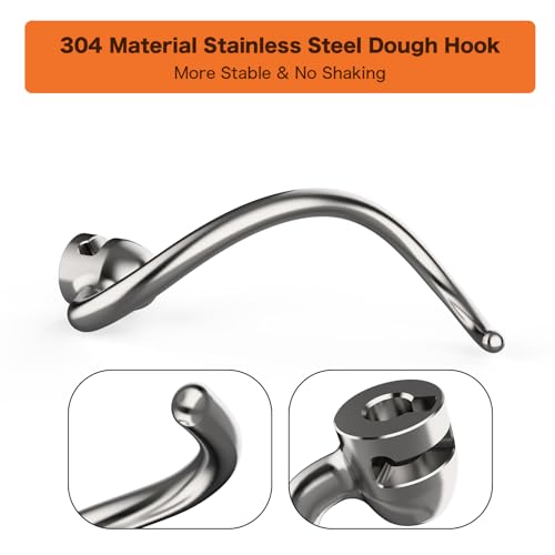 YANUS Stainless Steel Dough Hook Replacement for KitchenAid 5qt-6qt, Bowl-Lift Stand Mixer Accessories Fit for Professional 5 Plus and 600 Seris Mixers (KV25 KP25 KP26 KL26 KT26 KSM55/60 KSM6521) - Image 3