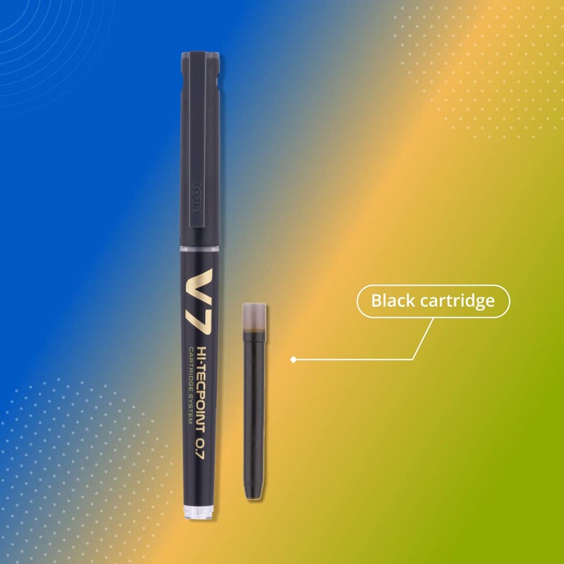 PILOT V7 Hi-Tecpoint Roller Ball Pen with Cartridge System - 2 Black Pens, 4 Black Cartridges, Hi-Tecpoint V5 Pen, Black (Pack of 12) - Image 3