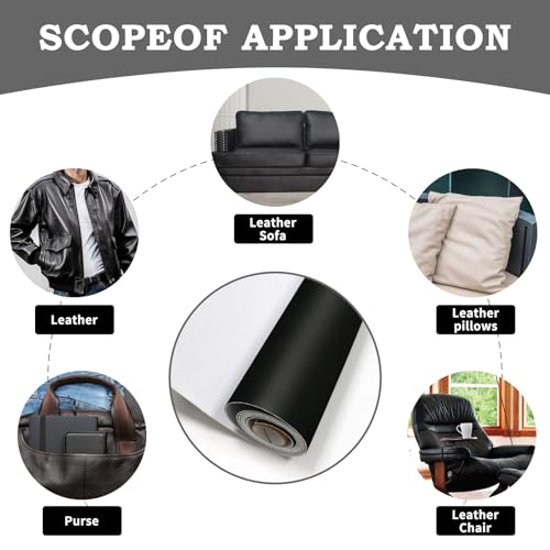 BSZHTECH Leather Repair Tape Self-Adhesive Leather Repair Patch for Couch Furniture Sofas Car Seats Advanced PU Vinyl Leather Repair Kit (Black, 3.9X79 inch) - Image 3