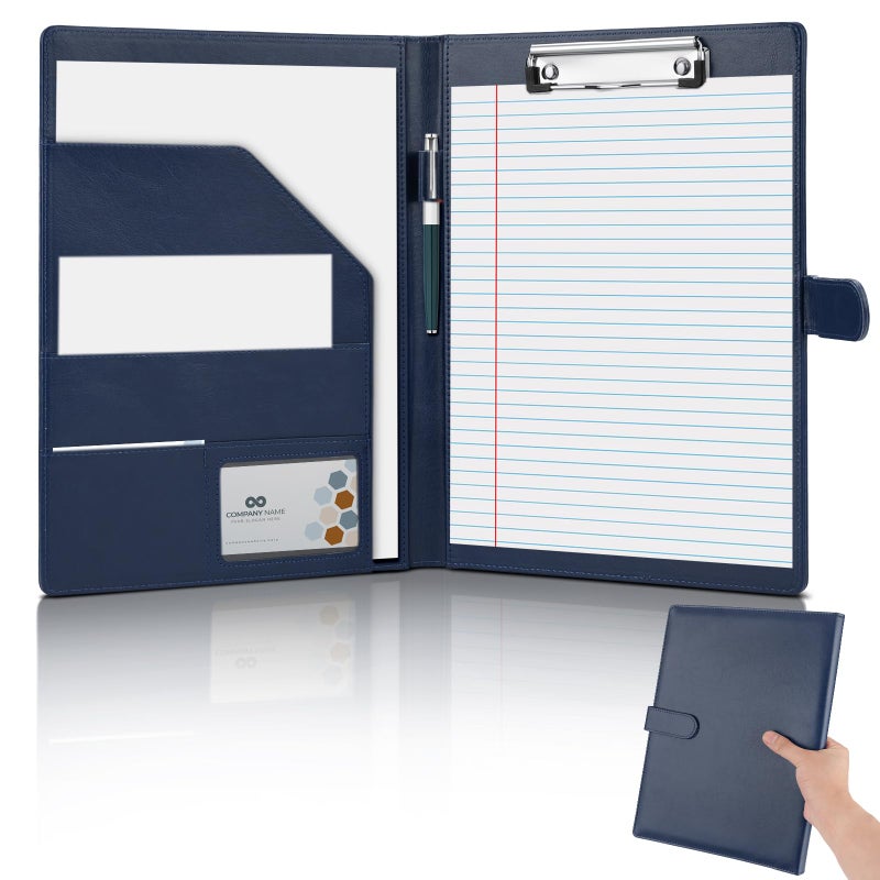 JTTJDB Professional Padfolio, Multi Function Faux Leather Portfolio Binder with Clipboard - Interview Resume Folder, Legal Document, Business Card Holder, for Office, Conference, Interviews (Blue) - Image 1