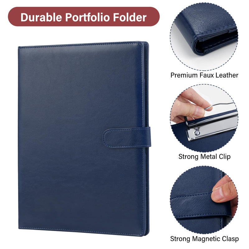 JTTJDB Professional Padfolio, Multi Function Faux Leather Portfolio Binder with Clipboard - Interview Resume Folder, Legal Document, Business Card Holder, for Office, Conference, Interviews (Blue) - Image 4