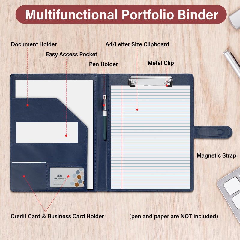 JTTJDB Professional Padfolio, Multi Function Faux Leather Portfolio Binder with Clipboard - Interview Resume Folder, Legal Document, Business Card Holder, for Office, Conference, Interviews (Blue) - Image 3