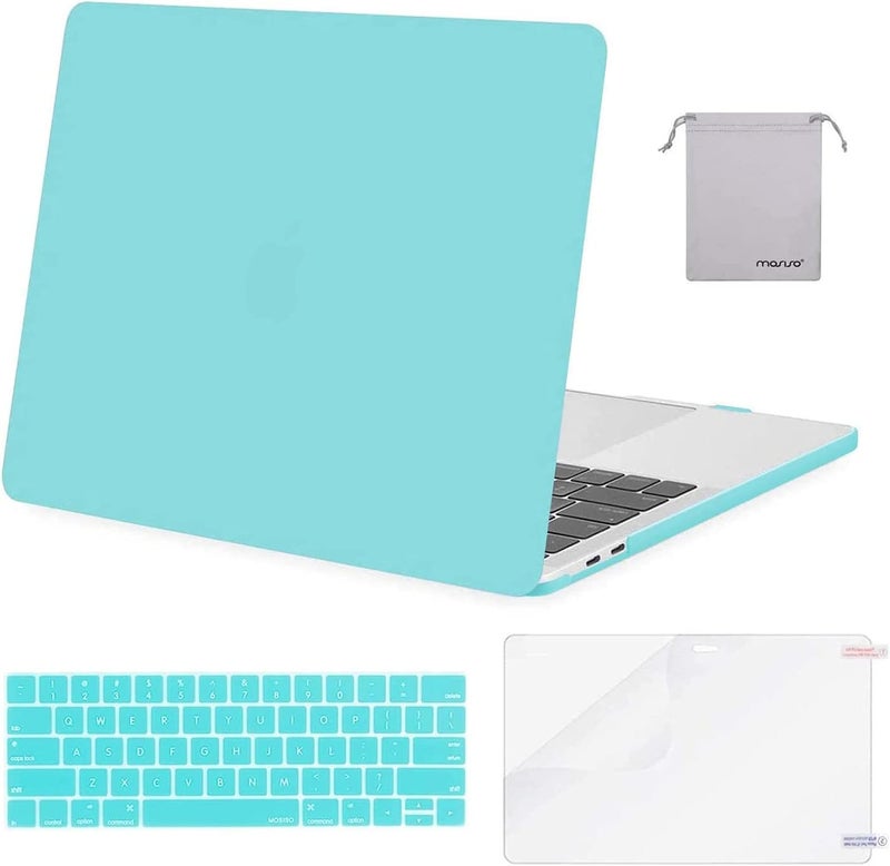 موسيسو حافظة متوافقة مع MacBook Pro 13 بوصة M2 2026 2025 2024 2023 2022-2016 A2338 M1 A2251 A2289 A2159 A1989 A1708 A1706، غلاف بلاستيكي صلب وغطاء لوحة مفاتيح وفيلم شاشة وحقيبة تخزين، فيروزي - Image 1