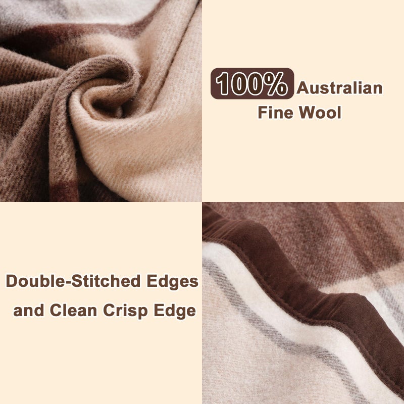 YOUR MOON 100% Pure Wool Blanket Queen Size, Australian Organic Natural Wool Blankets, Medium Weight, Hypoallergenic Blanket for Bed (Coffee, 90 * 90) - Image 4