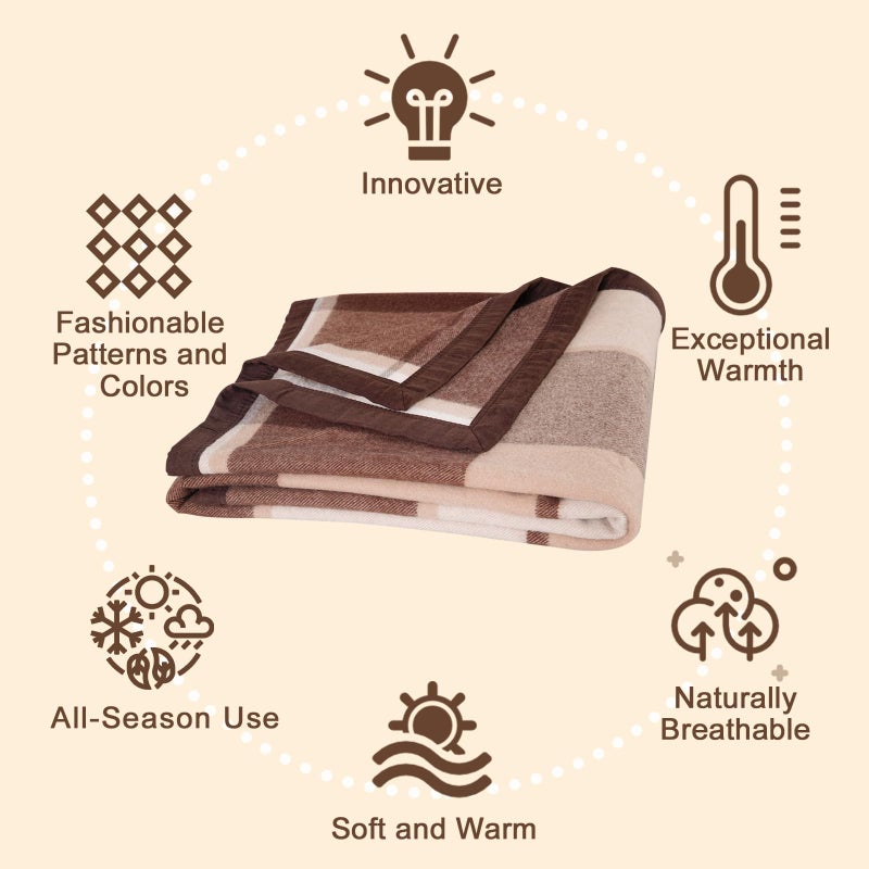 YOUR MOON 100% Pure Wool Blanket Queen Size, Australian Organic Natural Wool Blankets, Medium Weight, Hypoallergenic Blanket for Bed (Coffee, 90 * 90) - Image 3