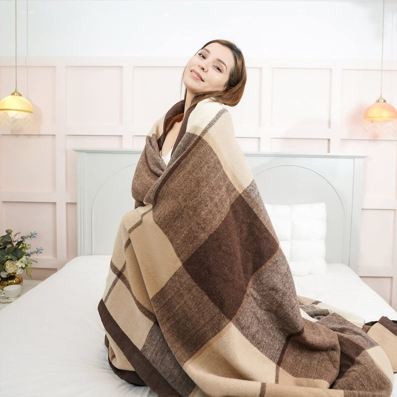 YOUR MOON 100% Pure Wool Blanket Queen Size, Australian Organic Natural Wool Blankets, Medium Weight, Hypoallergenic Blanket for Bed (Coffee, 90 * 90) - Image 1