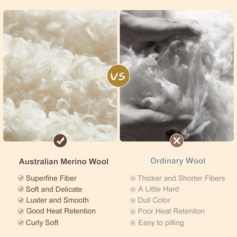 YOUR MOON 100% Pure Wool Blanket Queen Size, Australian Organic Natural Wool Blankets, Medium Weight, Hypoallergenic Blanket for Bed (Coffee, 90 * 90) - Image 5