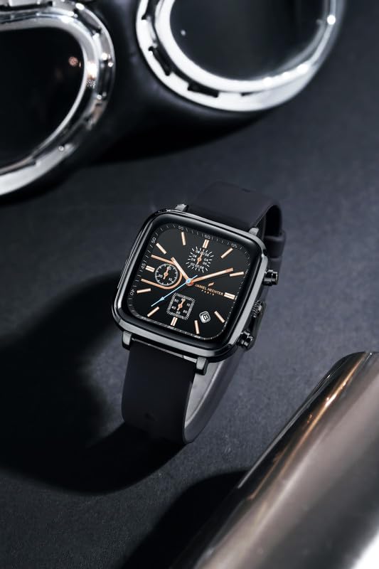 Daniel Hechter Paris Belleville Collection Modern Multi Functional Watch for Men with Square Dial and Silicon Band-DHM1002 - Image 5